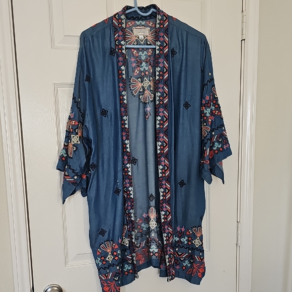 Johnny Was Piper Shirt Tail Kimono Boho Embroidered Large Preowned - Picture 8 of 14